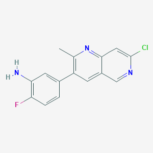 molecular formula C15H11ClFN3 B8517725 5-(7-Chloro-2-methyl-1,6-naphthyridin-3-yl)-2-fluoroaniline 
