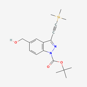 molecular formula C18H24N2O3Si B8517745 tert-butyl 5-(hydroxymethyl)-3-(2-trimethylsilylethynyl)indazole-1-carboxylate 