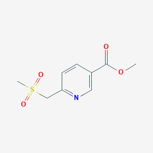 molecular formula C9H11NO4S B8519122 Methyl 6-((methylsulfonyl)methyl)nicotinate 
