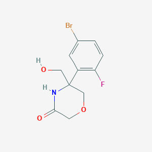 molecular formula C11H11BrFNO3 B8519623 5-(5-Bromo-2-fluoro-phenyl)-5-hydroxymethyl-morpholin-3-one 