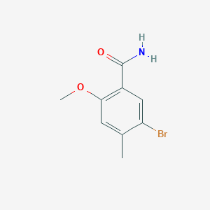 molecular formula C9H10BrNO2 B8520260 5-Bromo-2-methoxy-4-methylbenzamide 