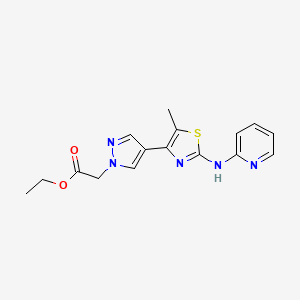 molecular formula C16H17N5O2S B8520719 ethyl 2-[4-[5-methyl-2-(pyridin-2-ylamino)-1,3-thiazol-4-yl]pyrazol-1-yl]acetate 