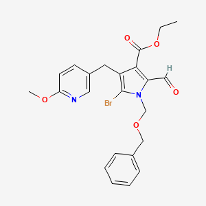 molecular formula C23H23BrN2O5 B8521262 Ethyl 5-bromo-2-formyl-4-[(6-methoxypyridin-3-yl)methyl]-1-(phenylmethoxymethyl)pyrrole-3-carboxylate 