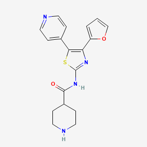 molecular formula C18H18N4O2S B8521799 4-Piperidinecarboxamide,n-[4-(2-furanyl)-5-(4-pyridinyl)-2-thiazolyl]- 