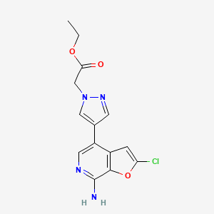 molecular formula C14H13ClN4O3 B8521975 ethyl 2-[4-(7-amino-2-chlorofuro[2,3-c]pyridin-4-yl)pyrazol-1-yl]acetate 
