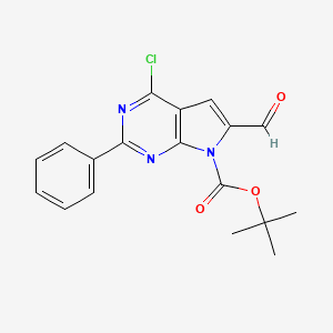 molecular formula C18H16ClN3O3 B8521996 tert-butyl 4-chloro-6-formyl-2-phenylpyrrolo[2,3-d]pyrimidine-7-carboxylate 