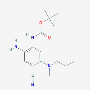 molecular formula C17H26N4O2 B8523317 Carbamic acid,[2-amino-4-cyano-5-[methyl(2-methylpropyl)amino]phenyl]-,1,1-dimethylethyl ester 
