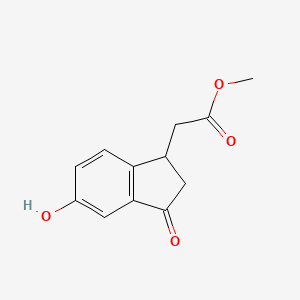 molecular formula C12H12O4 B8523518 methyl (5-hydroxy-3-oxo-2,3-dihydro-1H-inden-1-yl)acetate 