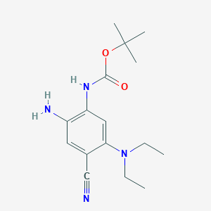 molecular formula C16H24N4O2 B8524581 Carbamic acid,[2-amino-4-cyano-5-(diethylamino)phenyl]-,1,1-dimethylethyl ester 