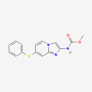 molecular formula C15H13N3O2S B8526627 Carbamic acid, (7-(phenylthio)imidazo(1,2-a)pyridin-2-yl)-,methyl ester CAS No. 64064-60-4