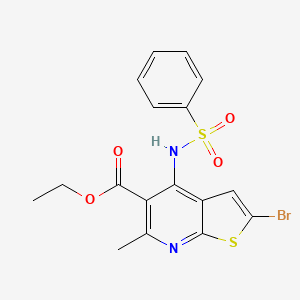 molecular formula C17H15BrN2O4S2 B8527476 ethyl 4-(benzenesulfonamido)-2-bromo-6-methylthieno[2,3-b]pyridine-5-carboxylate 