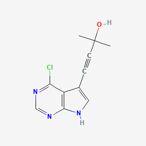 molecular formula C11H10ClN3O B8527662 4-(4-Chloro-7H-pyrrolo[2,3-d]pyrimidin-5-yl)-2-methylbut-3-yn-2-ol 