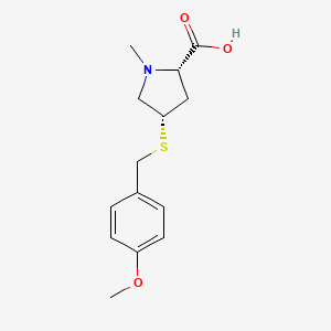 molecular formula C14H19NO3S B8528356 (2S,4S)-2-Carboxy-4-(4-methoxybenzylthio)-1-methylpyrrolidine 