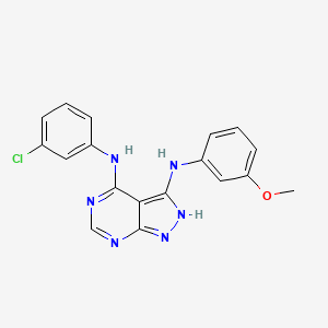 molecular formula C18H15ClN6O B8528384 4-(3-chloro-phenylamino)-3-(3-methoxy-phenylamino)-1H-pyrazolo[3,4-d]pyrimidine 