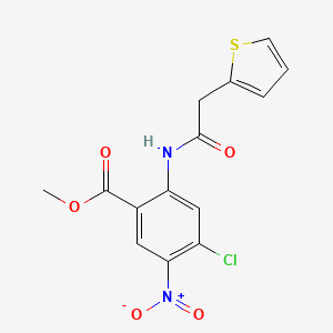 molecular formula C14H11ClN2O5S B8528994 Methyl 4-chloro-5-nitro-2-(2-(thiophen-2-yl)acetamido)benzoate 