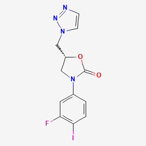 molecular formula C12H10FIN4O2 B8529341 (R)-5-((1H-1,2,3-Triazol-1-yl)methyl)-3-(3-fluoro-4-iodophenyl)oxazolidin-2-one 