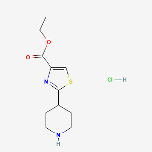 molecular formula C11H17ClN2O2S B8529751 ETHYL 2-(PIPERIDIN-4-YL)-1,3-THIAZOLE-4-CARBOXYLATE HYDROCHLORIDE 