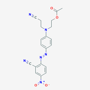 molecular formula C20H18N6O4 B085307 Benzonitrile, 2-[[4-[[2-(acetyloxy)ethyl](2-cyanoethyl)amino]phenyl]azo]-5-nitro- CAS No. 12223-39-1