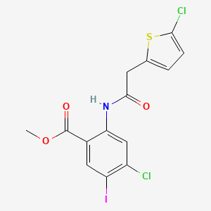 molecular formula C14H10Cl2INO3S B8532030 Methyl 4-chloro-2-(2-(5-chlorothiophen-2-yl)acetamido)-5-iodobenzoate 
