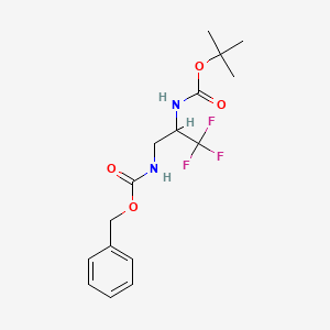 molecular formula C16H21F3N2O4 B8535385 Benzyl tert-butyl (3,3,3-trifluoropropane-1,2-diyl)biscarbamate 