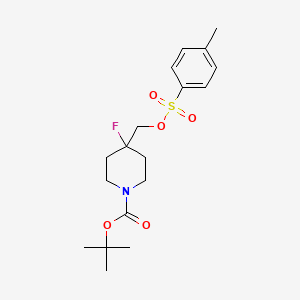 molecular formula C18H26FNO5S B8535521 Tert-butyl 4-fluoro-4-((tosyloxy)methyl)piperidine-1-carboxylate 