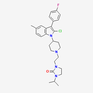 molecular formula C28H34ClFN4O B8536178 2-Imidazolidinone,1-[2-[4-[2-chloro-3-(4-fluorophenyl)-5-methyl-1h-indol-1-yl]-1-piperidinyl]ethyl]-3-(1-methylethyl)- 