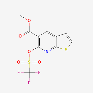 molecular formula C10H6F3NO5S2 B8536428 Thieno[2,3-b]pyridine-5-carboxylic acid,6-[[(trifluoromethyl)sulfonyl]oxy]-,methyl ester 