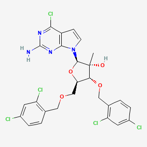 molecular formula C26H23Cl5N4O4 B8538828 2-Amino-4-chloro-7-[3,5-bis-O-(2,4-dichlorophenylmethyl)-2-C-methyl-beta-D-ribofuranosyl)-7H-pyrrolo[2,3-d]pyrimidine CAS No. 443642-39-5