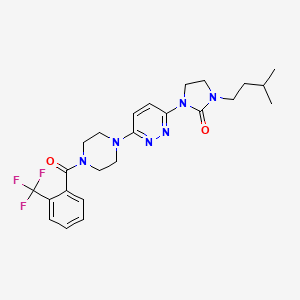 molecular formula C24H29F3N6O2 B8541234 Piperazine,1-[6-[3-(3-methylbutyl)-2-oxo-1-imidazolidinyl]-3-pyridazinyl]-4-[2-(trifluoromethyl)benzoyl]- 