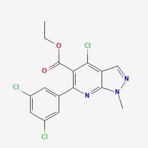 molecular formula C16H12Cl3N3O2 B8545950 ethyl 4-chloro-6-(3,5-dichlorophenyl)-1-methylpyrazolo[3,4-b]pyridine-5-carboxylate 