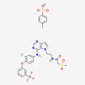 molecular formula C31H29ClF3N5O7S2 B8546376 Acetamide,n-[2-[4-[[3-chloro-4-[3-(trifluoromethyl)phenoxy]phenyl]amino]-5h-pyrrolo[3,2-d]pyrimidin-5-yl]ethyl]-2-(methylsulfonyl)-,mono(4-methylbenzenesulfonate) 
