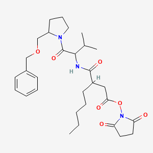 molecular formula C30H43N3O7 B8547222 3-(1-(2-Benzyloxymethyl-pyrrolidine-1-carbonyl)-2-methylpropylcarbamoyl)-octanoic acid 2,5-dioxo-pyrrolidin-1-yl ester 