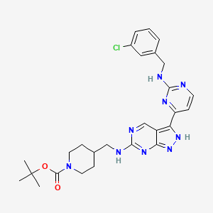 molecular formula C27H32ClN9O2 B8547431 tert-butyl 4-[[[3-[2-[(3-chlorophenyl)methylamino]pyrimidin-4-yl]-2H-pyrazolo[3,4-d]pyrimidin-6-yl]amino]methyl]piperidine-1-carboxylate 