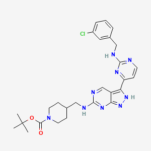molecular formula C27H32ClN9O2 B8547431 4-({3-[2-(3-chloro-benzylamino)-pyrimidin-4-yl]-1H-pyrazolo[3,4-d]pyrimidin-6-ylamino}-methyl)-piperidine-1-carboxylic acid tert-butyl ester 
