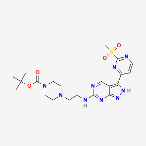 molecular formula C21H29N9O4S B8549678 4-{2-[3-(2-methanesulfonyl-pyrimidin-4-yl)-1H-pyrazolo[3,4-d]pyrimidin-6-ylamino]-ethyl}-piperazine-1-carboxylic acid tert-butyl ester 