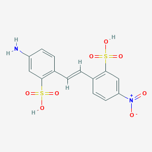 molecular formula C14H12N2O8S2 B085508 Benzenesulfonic acid, 5-amino-2-(2-(4-nitro-2-sulfophenyl)ethenyl)- CAS No. 119-72-2