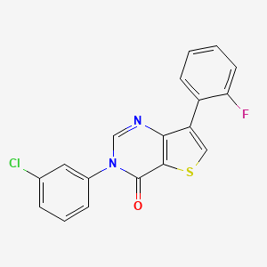 molecular formula C18H10ClFN2OS B8553613 3-(3-Chlorophenyl)-7-(2-fluorophenyl)thieno[3,2-d]pyrimidin-4(3H)-one 