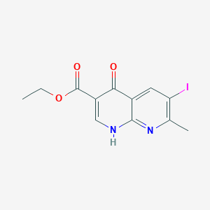 molecular formula C12H11IN2O3 B8554998 ethyl 4-hydroxy-6-iodo-7-methyl-1,8-naphthyridine-3-carboxylate 