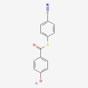 molecular formula C14H9NO2S B8560971 Benzenecarbothioic acid, 4-hydroxy-, S-(4-cyanophenyl) ester CAS No. 104457-14-9