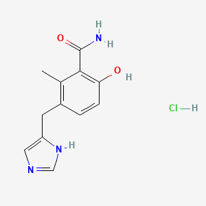 molecular formula C12H14ClN3O2 B8561299 Benzamide, 6-hydroxy-3-(1H-imidazol-4-ylmethyl)-2-methyl-, monohydrochloride CAS No. 127170-85-8