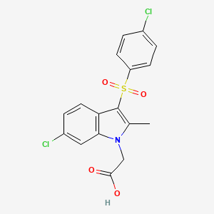 molecular formula C17H13Cl2NO4S B8563489 1H-Indole-1-acetic acid, 6-chloro-3-[(4-chlorophenyl)sulfonyl]-2-methyl- CAS No. 646514-37-6