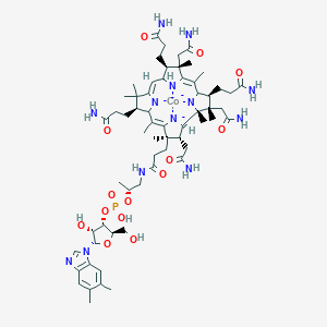 molecular formula C62H92CoN13O14P-4 B085635 cobalt;[(2R,3S,4R,5S)-5-(5,6-dimethylbenzimidazol-1-yl)-4-hydroxy-2-(hydroxymethyl)oxolan-3-yl] [(2R)-1-[3-[(1R,2R,3R,4Z,7S,9Z,12S,13S,14Z,17S,18S,19R)-2,13,18-tris(2-amino-2-oxoethyl)-7,12,17-tris(3-amino-3-oxopropyl)-3,5,8,8,13,15,18,19-octamethyl-1,2,6,7,11,12,16,17-octahydrocorrin-21,22,23,24-tetraid-3-yl]propanoylamino]propan-2-yl] hydrogen phosphate CAS No. 12251-00-2