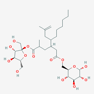 B008565 1-O-[(2R,3S,4S,5R)-3,4-dihydroxy-2,5-bis(hydroxymethyl)oxolan-2-yl] 6-O-[[(2R,3S,4S,5R,6S)-3,4,5,6-tetrahydroxyoxan-2-yl]methyl] 2-methyl-4-(2-methyldec-1-en-4-yl)hexanedioate CAS No. 105749-78-8