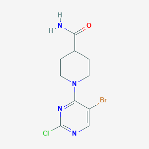 molecular formula C10H12BrClN4O B8565590 1-(5-Bromo-2-chloropyrimidin-4-yl)piperidine-4-carboxamide 