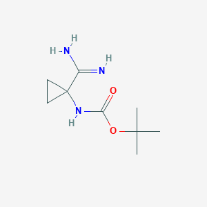 molecular formula C9H17N3O2 B8565636 tert-butyl N-(1-carbamimidoylcyclopropyl)carbamate 