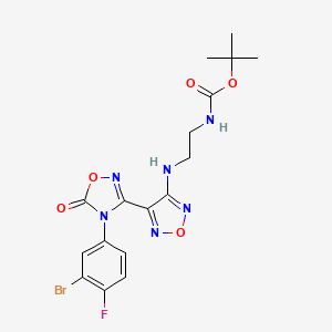molecular formula C17H18BrFN6O5 B8565650 Carbamic acid, N-[2-[[4-[4-(3-bromo-4-fluorophenyl)-4,5-dihydro-5-oxo-1,2,4-oxadiazol-3-yl]-1,2,5-oxadiazol-3-yl]amino]ethyl]-, 1,1-dimethylethyl ester CAS No. 1204669-68-0