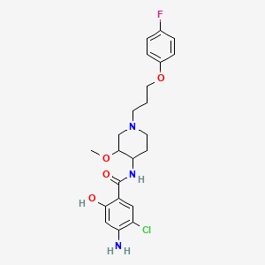 molecular formula C22H27ClFN3O4 B8566489 4-amino-5-chloro-N-[1-[3-(4-fluorophenoxy)propyl]-3-methoxypiperidin-4-yl]-2-hydroxybenzamide 