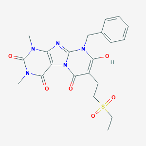molecular formula C21H23N5O6S B008567 9-Benzyl-7-(2-ethylsulfonylethyl)-8-hydroxy-1,3-dimethylpurino[7,8-a]pyrimidine-2,4,6-trione CAS No. 102212-69-1