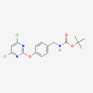 molecular formula C16H17Cl2N3O3 B8568622 tert-butyl N-[[4-(4,6-dichloropyrimidin-2-yl)oxyphenyl]methyl]carbamate CAS No. 1359965-86-8