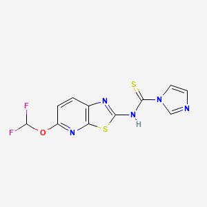 molecular formula C11H7F2N5OS2 B8570345 N-(5-(difluoromethoxy)thiazolo[5,4-b]pyridin-2-yl)-1H-imidazole-1-carbothioamide 
